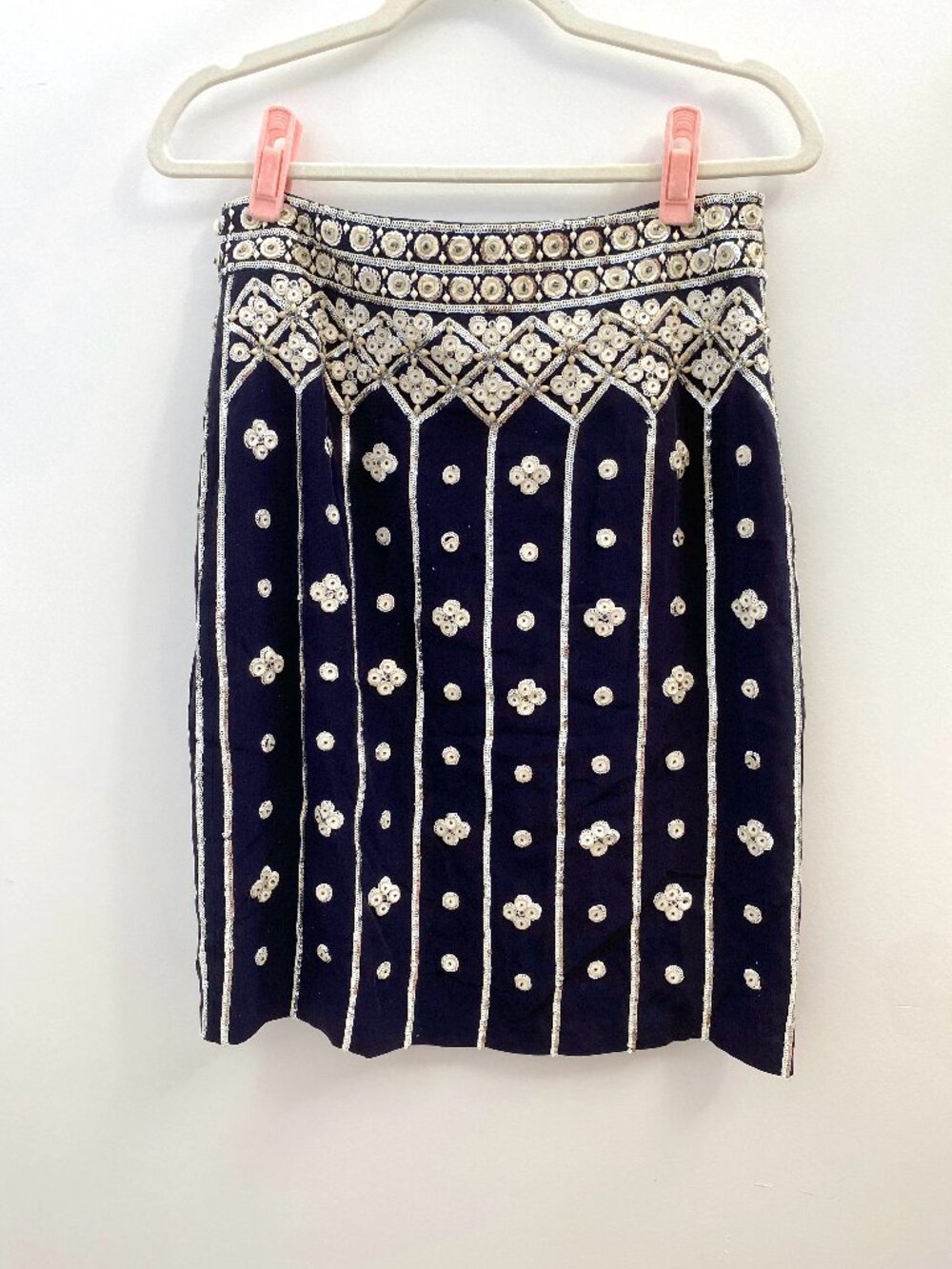 Tory Burch Navy and Cream Sequin Midi Skirt Size 6